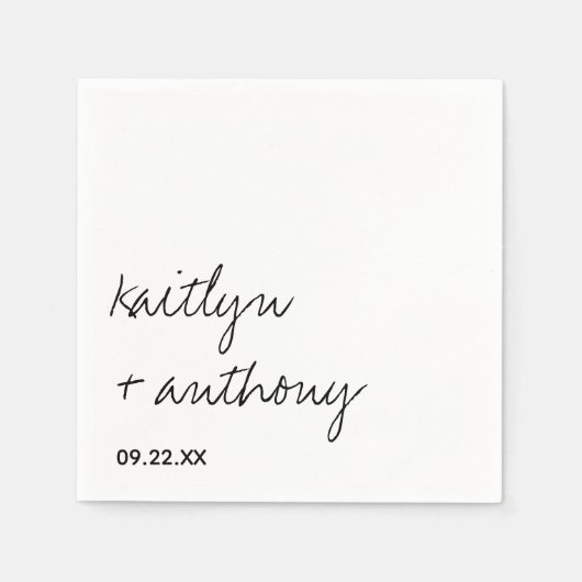 Moderne Schwarz-Weiß-Skripte Minimalistische Hochz Serviette (Vorderseite)