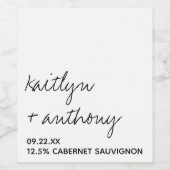 Moderne Schwarz-Weiß-Skripte Minimalistische Hochz Weinetikett (Einzelnes Label)