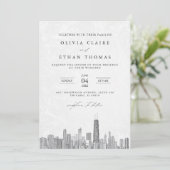 Moderne Schwarz-Weiß-Skyline-Hochzeit in Chicago Einladung (Stehend Vorderseite)