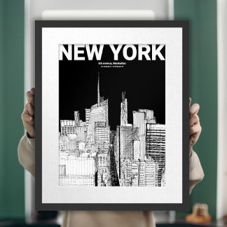 Moderne Schwarz-Weiß-Skyline-Skizze Poster
