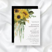 Moderne Schwarz-Weiß-Sonnenblumen-Hochzeit Einladung