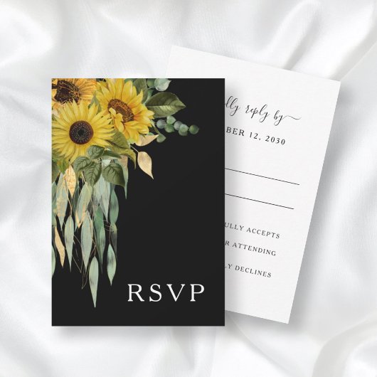 Moderne Schwarz-Weiß-Sonnenblumen-Hochzeit RSVP Karte