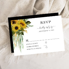 Moderne Schwarz-Weiß-Sonnenblumen-Hochzeit RSVP Karte