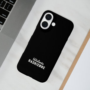 Moderne Schwarz-Weiß-Sport-Monogramm-Name iPhone 16 Hülle