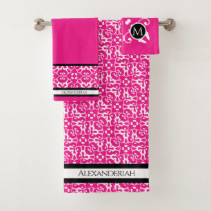 Moderne Schwarz-Weiß-Staudamm Fuschia rosa Badhandtuch Set