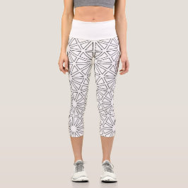 Moderne Schwarz-Weiß-Sternenburst-Geometrie Capri Leggings