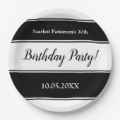 Moderne Schwarz-Weiß Streifen Elegant Geburtstag Pappteller (Vorderseite)