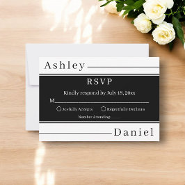 Moderne Schwarz-Weiß-Streifen Elegante Hochzeit RSVP Karte