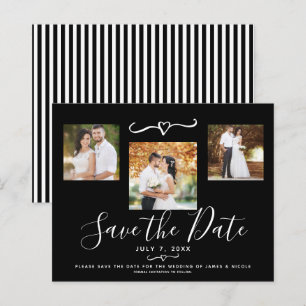 Moderne Schwarz-Weiß-Streifen-Foto Hochzeitseinlad