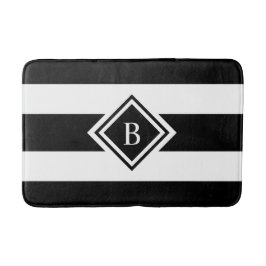 Moderne Schwarz-Weiß-Streifen Mit Monogramm Badematte