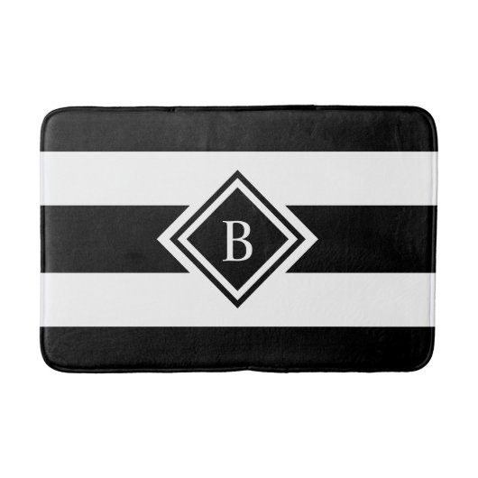 Moderne Schwarz-Weiß-Streifen Mit Monogramm Badematte (Vorderseite)