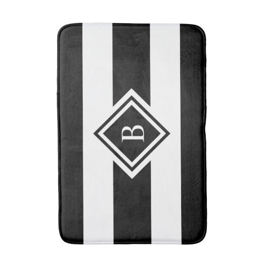 Moderne Schwarz-Weiß-Streifen Mit Monogramm Badematte (Vorderseite Vertikal)