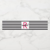 Moderne Schwarz-Weiß-Streifen Mit Monogramm Wasserflaschenetikett (Einzelnes Label)