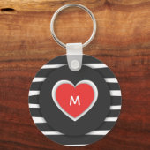 Moderne Schwarz-Weiß-Streifen-Monogramm des roten Schlüsselanhänger (Rückseite)