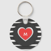 Moderne Schwarz-Weiß-Streifen-Monogramm des roten Schlüsselanhänger (Rückseite)