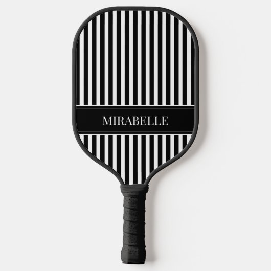 Moderne Schwarz-Weiß-Streifen Personalisiert Pickleball Schläger (Rückseite)
