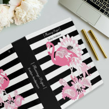 Moderne Schwarz-Weiß Streifen rosa Flamingo