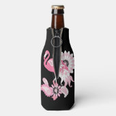 Moderne Schwarz-Weiß Streifen rosa Flamingo Flaschenkühler (Flasche Rückseite)
