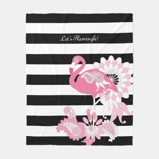 Moderne Schwarz-Weiß Streifen rosa Flamingo Fleecedecke (Vorderseite)
