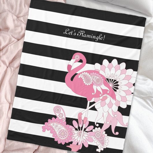 Moderne Schwarz-Weiß Streifen rosa Flamingo Fleecedecke