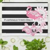 Moderne Schwarz-Weiß Streifen rosa Flamingo Geschirrtuch (Gefaltet)