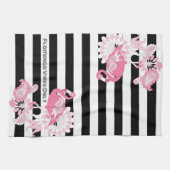 Moderne Schwarz-Weiß Streifen rosa Flamingo Geschirrtuch (Horizontal)