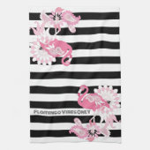 Moderne Schwarz-Weiß Streifen rosa Flamingo Geschirrtuch (Vertikal)