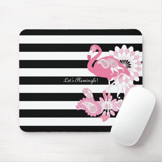 Moderne Schwarz-Weiß Streifen rosa Flamingo Mousepad (Mit Mouse)