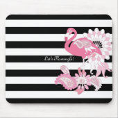 Moderne Schwarz-Weiß Streifen rosa Flamingo Mousepad (Vorne)