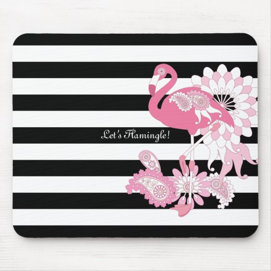 Moderne Schwarz-Weiß Streifen rosa Flamingo Mousepad (Vorne)