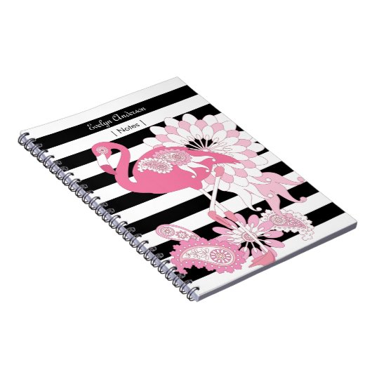 Moderne Schwarz-Weiß Streifen rosa Flamingo Notizblock (Rechte Seite)