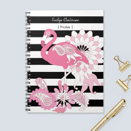 Moderne Schwarz-Weiß Streifen rosa Flamingo Notizblock