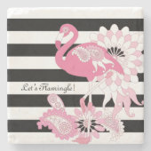 Moderne Schwarz-Weiß Streifen rosa Flamingo Steinuntersetzer (Vorderseite)