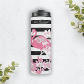 Moderne Schwarz-Weiß Streifen rosa Flamingo Thermosbecher