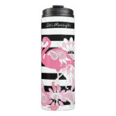 Moderne Schwarz-Weiß Streifen rosa Flamingo Thermosbecher (Vorderseite)