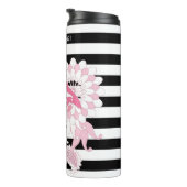 Moderne Schwarz-Weiß Streifen rosa Flamingo Thermosbecher (Nach rechts gedreht)