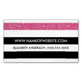 Moderne Schwarz-Weiß-Streifen Rosa IMITATE Glitz Magnetische Visitenkarte (Vorderseite)