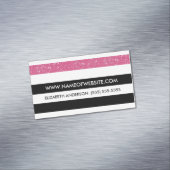 Moderne Schwarz-Weiß-Streifen Rosa IMITATE Glitz Magnetische Visitenkarte (Beispiel)