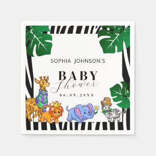 Moderne Schwarz-Weiß-Streifen-Safari-Baby-Party Serviette