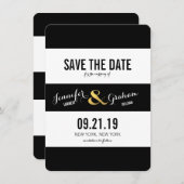 Moderne Schwarz-Weiß-Streifen Save the Date (Vorne/Hinten)