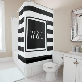 Moderne Schwarz-Weiß-Streifen-Trend-Monogramm Duschvorhang