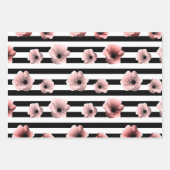 Moderne Schwarz-Weiß-Streifen und rosa Blume Geschenkpapier Set (Vorderseite)