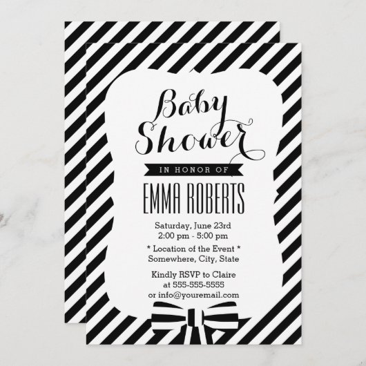 Moderne Schwarz-Weiß Strickleine Babydusche Einladung (Vorne/Hinten)