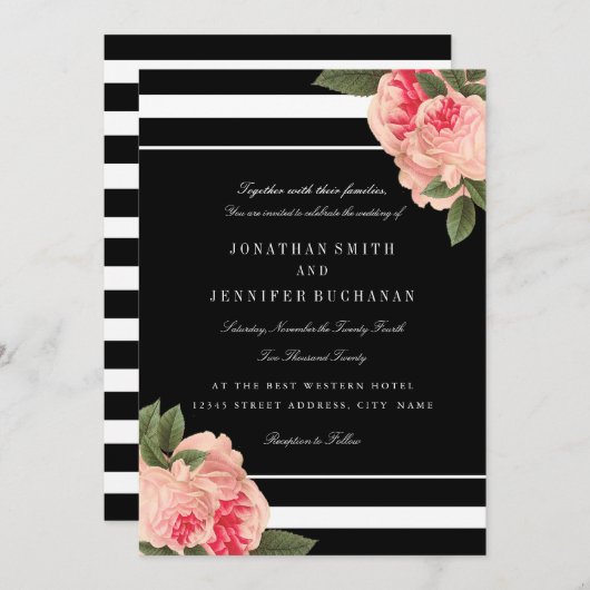 Moderne Schwarz-Weiß-Stripte Hochzeitseinladungen Einladung (Vorne/Hinten)