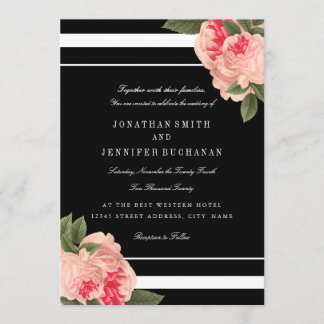 Moderne Schwarz-Weiß-Stripte Hochzeitseinladungen Einladung