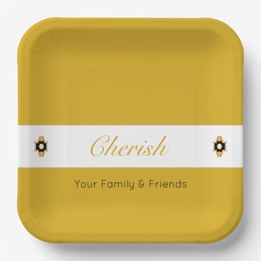 Moderne Schwarz-Weiß-Szene mit goldfarbenem Platz Pappteller (Vorderseite)