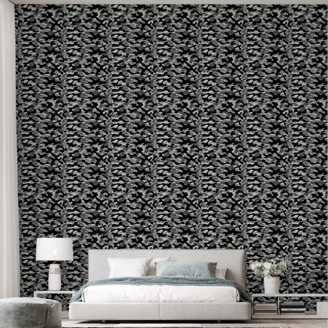 Moderne Schwarz-Weiß-Tarnmuster  Tapete (Schlafzimmer)