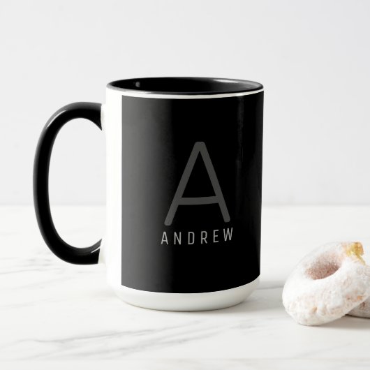 Moderne Schwarz-Weiß-Tasse für Mit Monogramm Kaffe Tasse (Mit Donut)