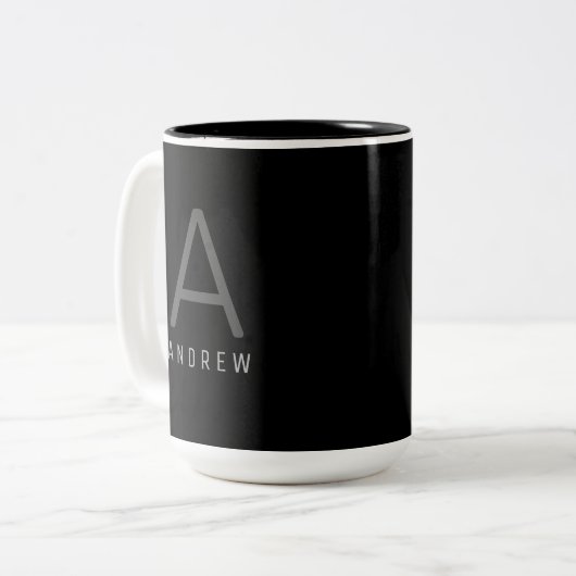 Moderne Schwarz-Weiß-Tasse für Mit Monogramm Kaffe Zweifarbige Tasse (Vorderseite Links)