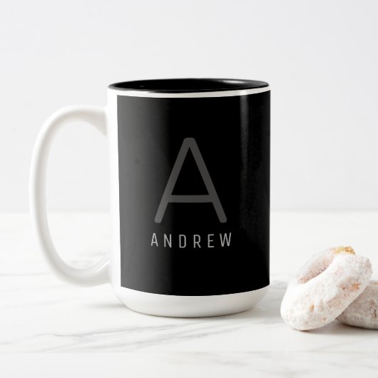 Moderne Schwarz-Weiß-Tasse für Mit Monogramm Kaffe Zweifarbige Tasse (Mit Donut)